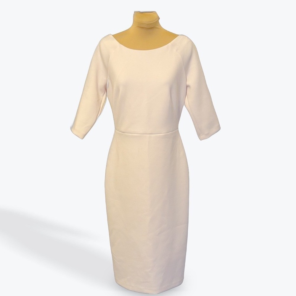 Calvin Klein Sheath Dress Elbow Sleeve Zipper Back Beige Size 6